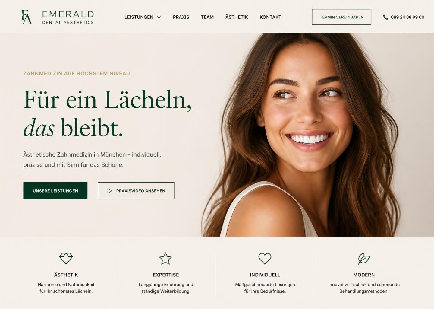 Vorschau einer modernen Praxiswebsite im Desktop-Browser